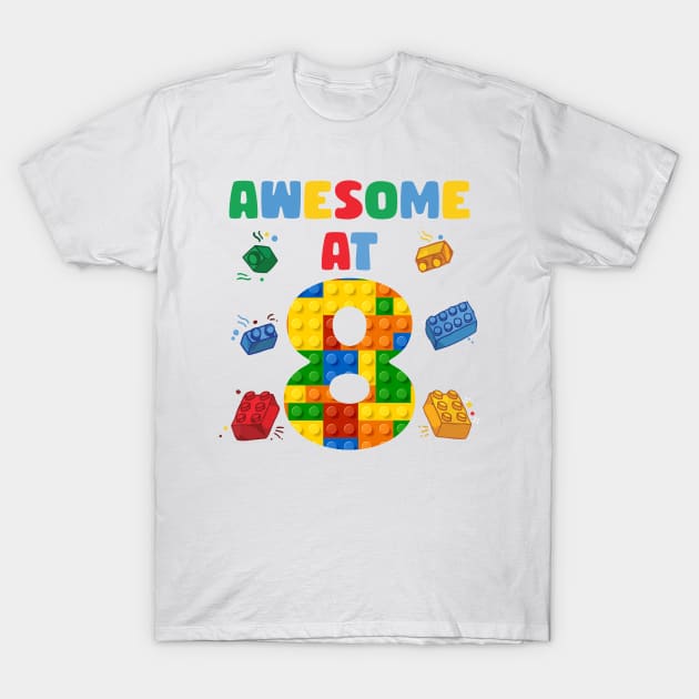 8 Year Old Building Blocks B-day Gift For Boys Kids T-Shirt by tearbytea